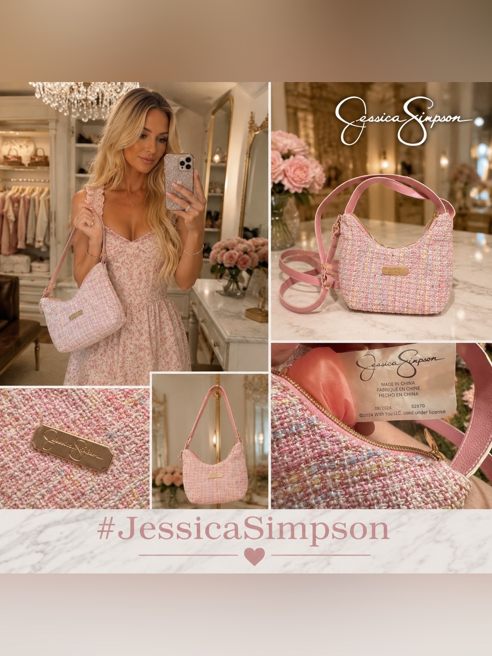 Jessica Simpson Pink Tweed Shoulder Bag